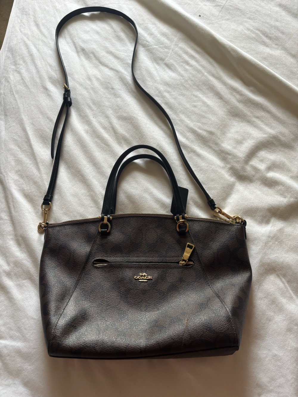 Coach Dark Brown Leather Shoulder Bag with Black Handles